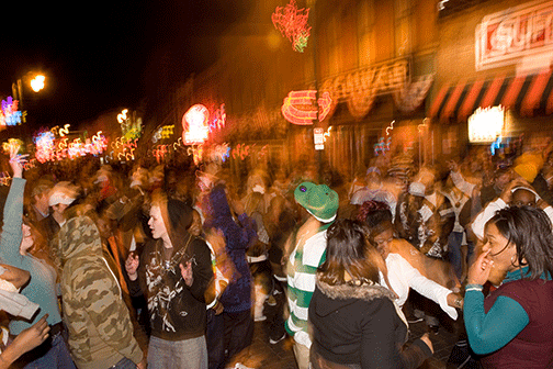 Picture of crowded Beale Street in Memphis Tennessee New Years Eve 2008